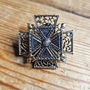 Vintage ART Mixed Metal Cross Brooch Pin